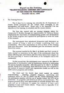 Report on the Training ” Mainstreaming Gender and Advocacy in the Health Programs”