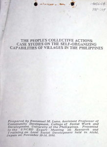 The People’s Collective Actions: Case Studies on the Self-Organizing Capabilities of Villages in the Philippines
