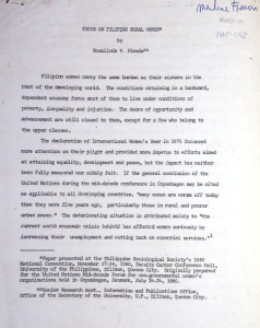 Focus on Filipino Rural Women