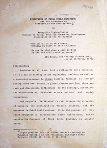 Directions of Third World Feminism and Its Relevance to Feminism in the Philippines