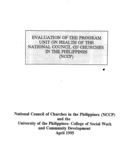 Evaluation of the Program Unit on Health of the National Council of Churches in the Philippines (NCCP)