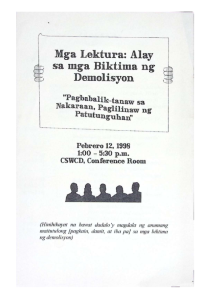 Mga Lektura: Alay sa mga Biktima ng Demolisyon