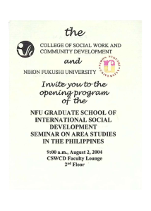 Invitation on NFU Graduate School of International Social Development Seminar on Area Studies in the Philippines