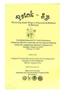 Developing Resources for Youth Governance: Enhancing Collective Leadership and Participatory Planning Among the Sangguniang Kabataan of Quezon City