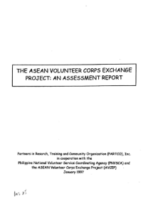 The Asean Volunteer Corps Exchange Project: An Assessment Report