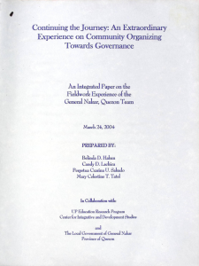 Continuing the Journey: An Extraordinary Experience on Community Organizing Towards Governance