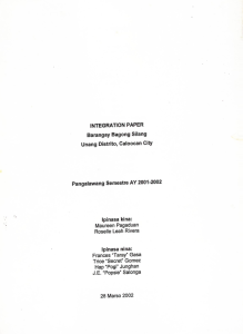 Integration Paper: Barangay Bagong Silang, Unang distrito, Caloocan City