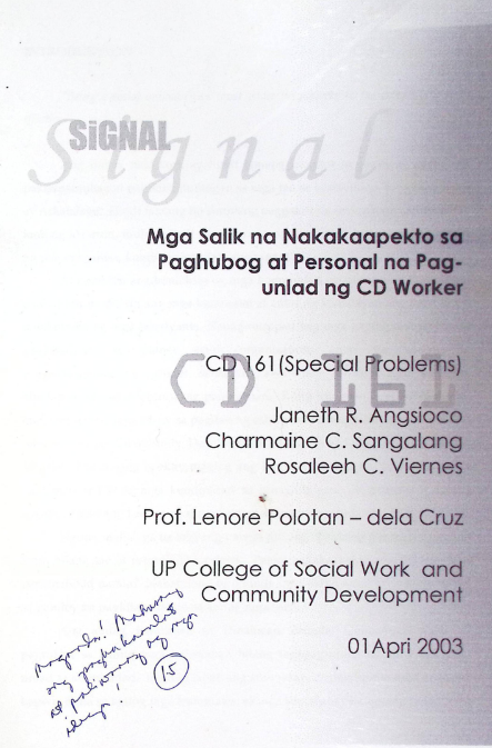 Mga salik na nakakaapekto sa Paghubog at personal na pag-unlad ng CD worker