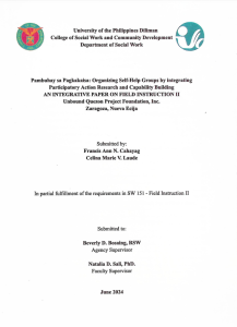 Pambuhay sa Pagkakaisa: Organizing Self-Help Groups by integrating Participatory Action Research and Capability Building: An Integrative Paper On Field Instruction II