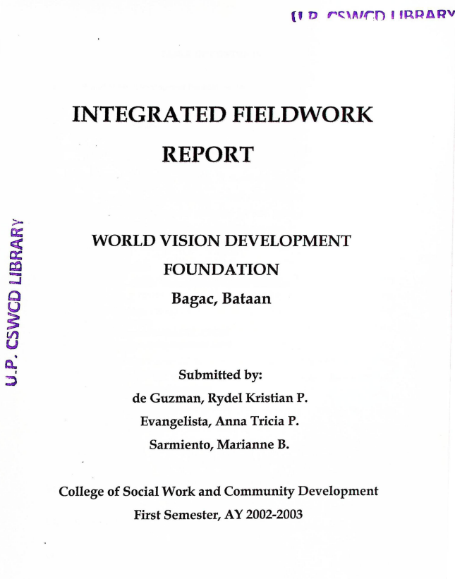 Integrated Fieldwork Report: World Vision Development Foundation