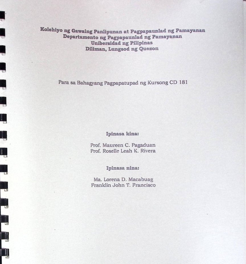 Para sa Bahagyang Pagpapatupad ng Kursong CD 181