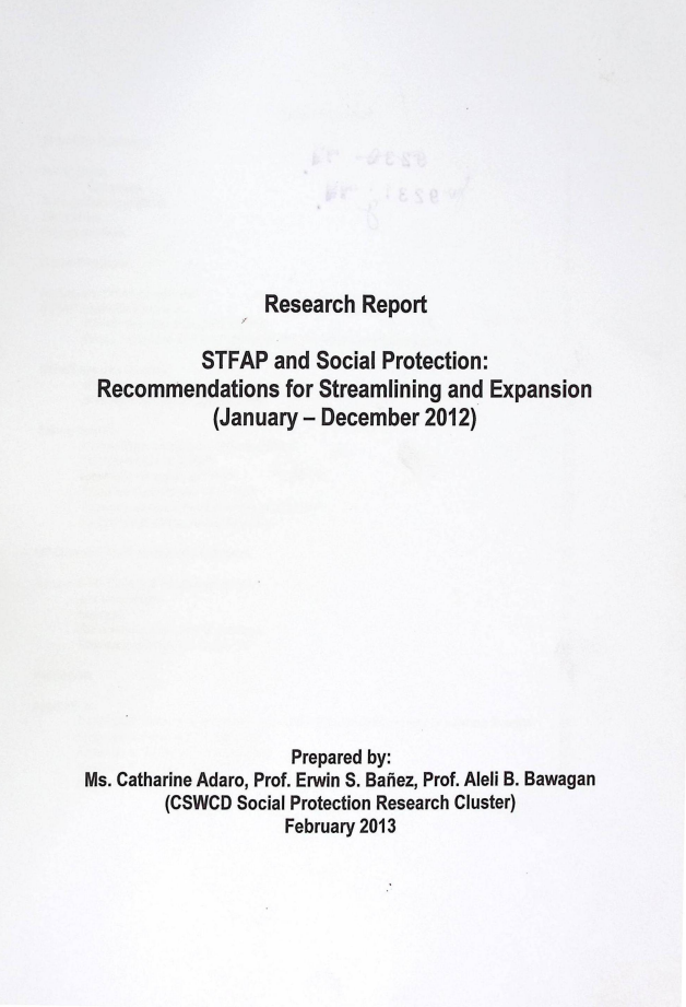 Research Report STFAP and Social Protection: Recommendations for streamlining and Expansion