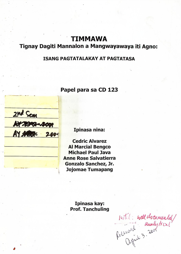 TIMMAWA Tignay Dagiti Mannalon a Mangwayawaya iti Agno: Isang Pagtatalakay at Pagtatasa