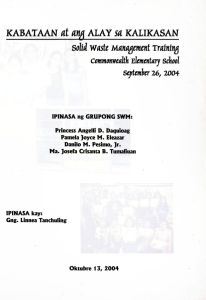 Kabataan at Ang Alay sa Kalikasan: Solid Waste Management Training Commonwealth Elementary School