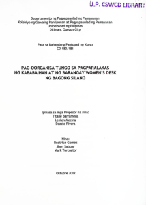 Pagoorganisa tungo sa pagpapalakas ng kababaihan at ng barangay women’s desk ng Bagong Silang