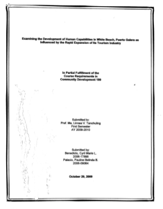 Examining the Development of Human Capabilities in White Beach, Puerto Galera as Influenced by the Rapid Expansion of its Tourism Industry