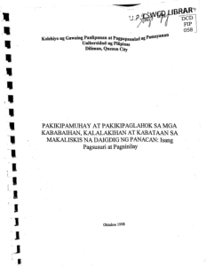 Pakikipamuhay at Pakikipaglahok sa Mga Kababaihan, Kalalakihan at Kabataan Sa Makaliskis na Daigdig ng Panacan: Isang Pagsusuri at Pagninilay
