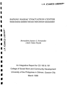 SAPANG MAISAC Evacuation Center: Transcending Barriers Through Participatory Management