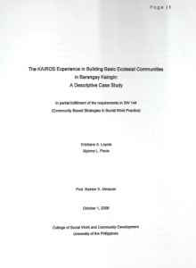 The KAIROS Experience in Building Basic Ecclesial Communities in Barangay Kaingin: A Descriptive Case Study
