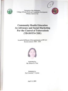 Community Health Education As Advocacy and Social Marketing for the Control of Tuberculosis (TB-DOTS-CHE)