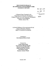 The Students Speak Up BS Community Development Core Courses in Review