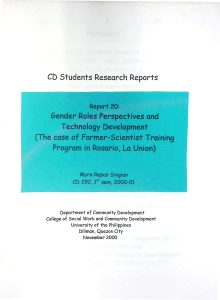 Gender Roles Perspectives and Technology Development (The case of Farmer-Scientist Training Program in Rosario, La Union)