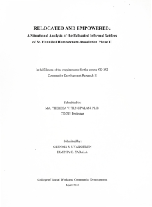 Relocated and Empowered: A Situational Analysis of the Relocated Informal Settlers of St. Hannibal Homeowners Association Phase II