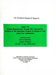 Women Empowerment through Micro Enterprise: Effects of the Kakayahan Program on Women in Two Urban Poor Communities