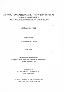 Cultural Transmission in Sitio Bonglo, Barangay Paoay, Atok Benguet: Implications in Community Organizing