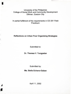 Reflections on Urban Poor Organizing Strategies