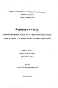 Paglapag sa Hapag: Malalimang Pagtingin ng mga Ina sa Pagpaparating ng Pagkaing Sapat at Kalidad sa Konteksto ng mga Maralitang Tagalungsod
