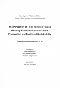 The Perceptionof T’boli Youth on T’nalak Weaving: Its implications on Cultural Preservation and Livelihood Sustainability