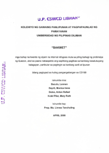 Bakwet: Mga buhay na kwento ng siyam na internal refugees mula sa piling bahagi ng probinsya ng Quezon, ukol sa paano nakaapekto ang sapilitang paglikas sa kanilang kasalukuyang kalagayan, partikular sa pagtingin sa kanilang sarili at lipunan