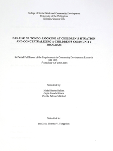 Paraiso sa Tondo: Looking at Children’s Situation and Conceptualizing Children’s Community Program