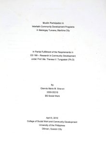 Muslim Participation in Interfaith Community Development Programs in Barangay Tumana, Marikina City