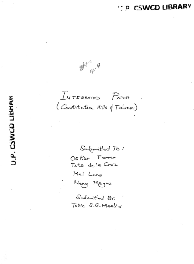 Integrated Paper – Constitution Hills & Talanay