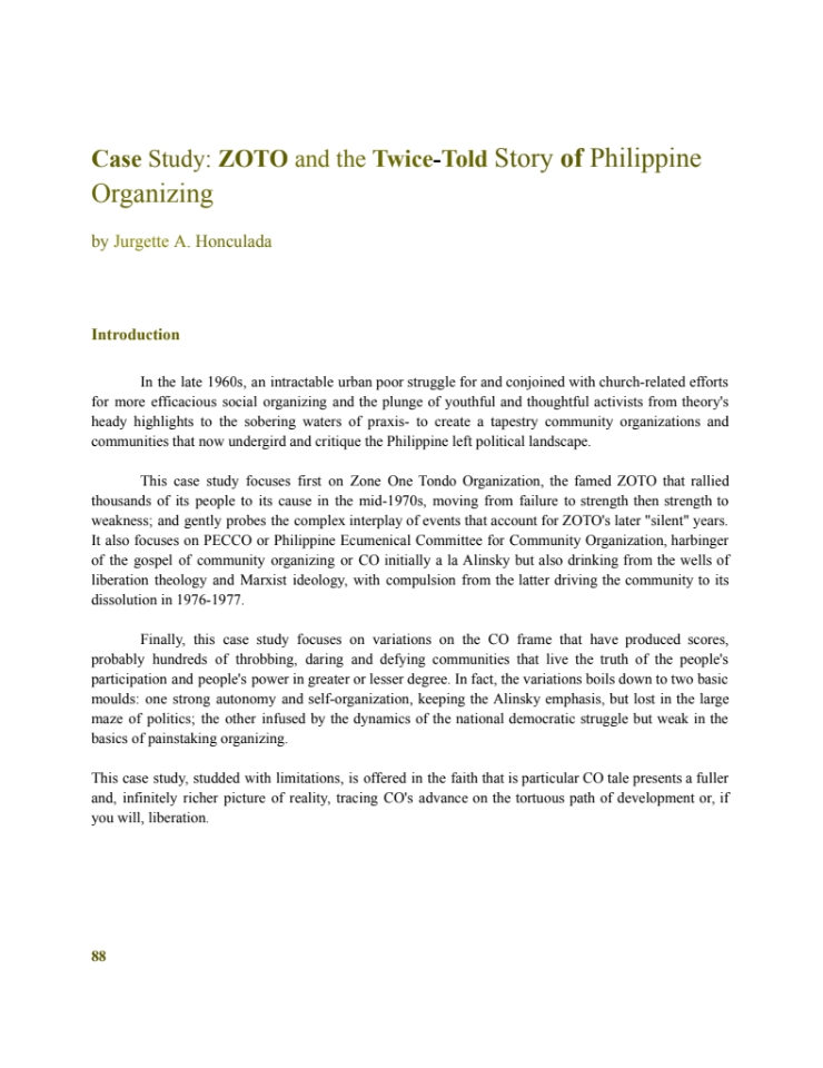Case Study: ZOTO and the Twice-Told Story of Philippine Organizing