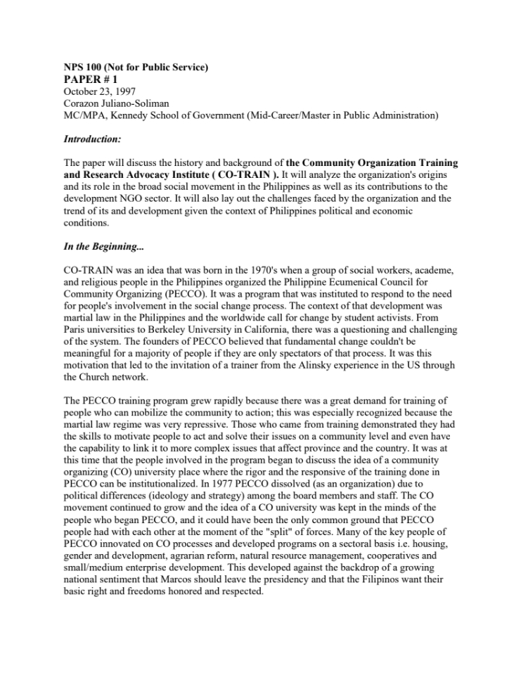History and Background of CO-TRAIN