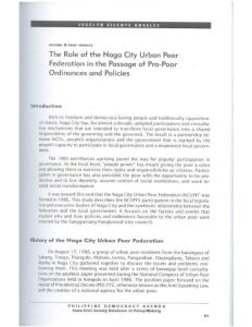 The Role of Naga City Urban Federation in the Passage  of Pro-Poor Ordinances and Policies